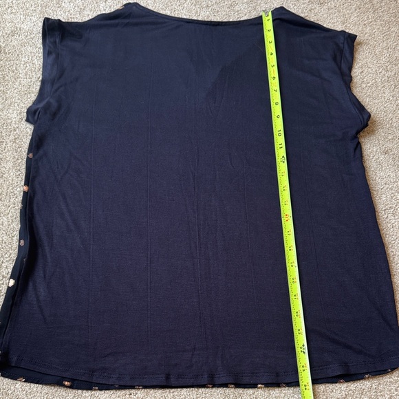 PaperMoon Mixed Material Foil Print Blouse Navy Rose Gold Polka Dot Women Medium - Picture 12 of 12